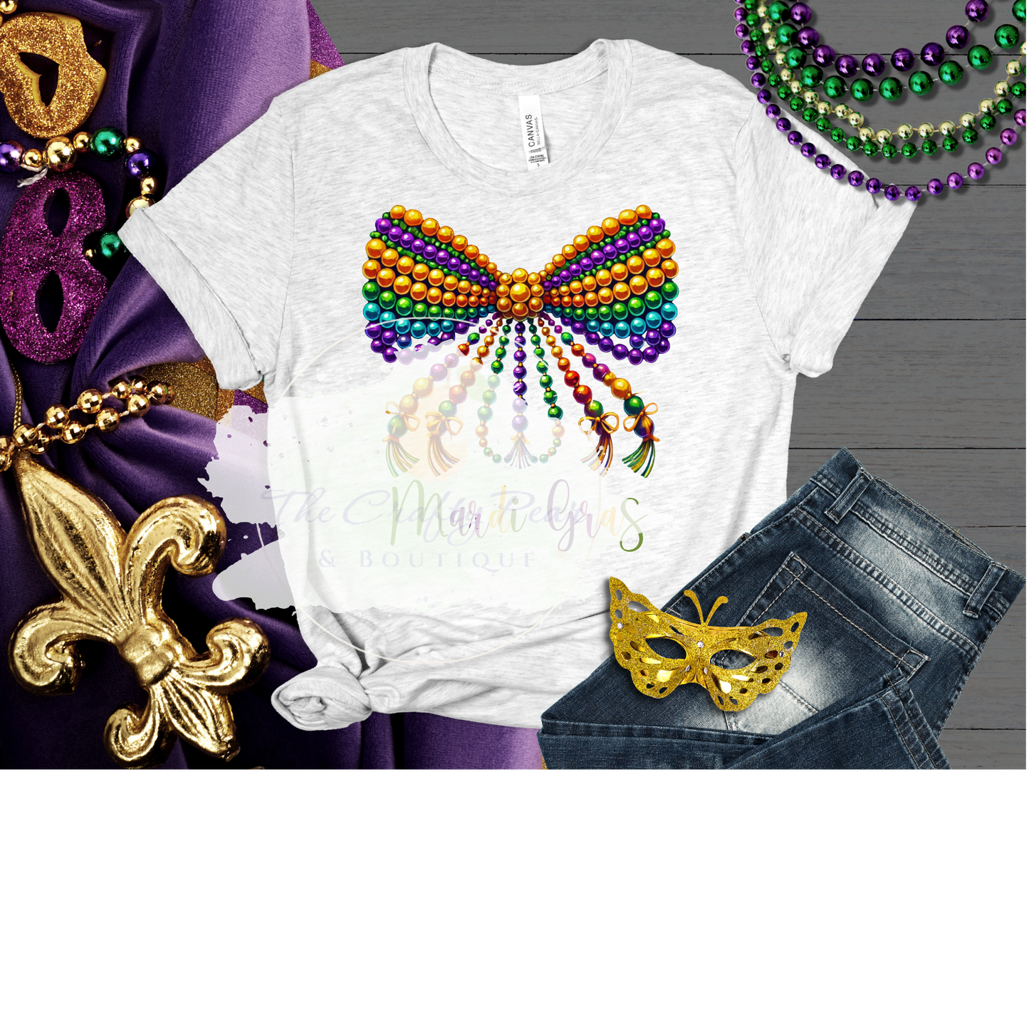 Mardi Gras Beaded Coquette Bow - DTF Transfer