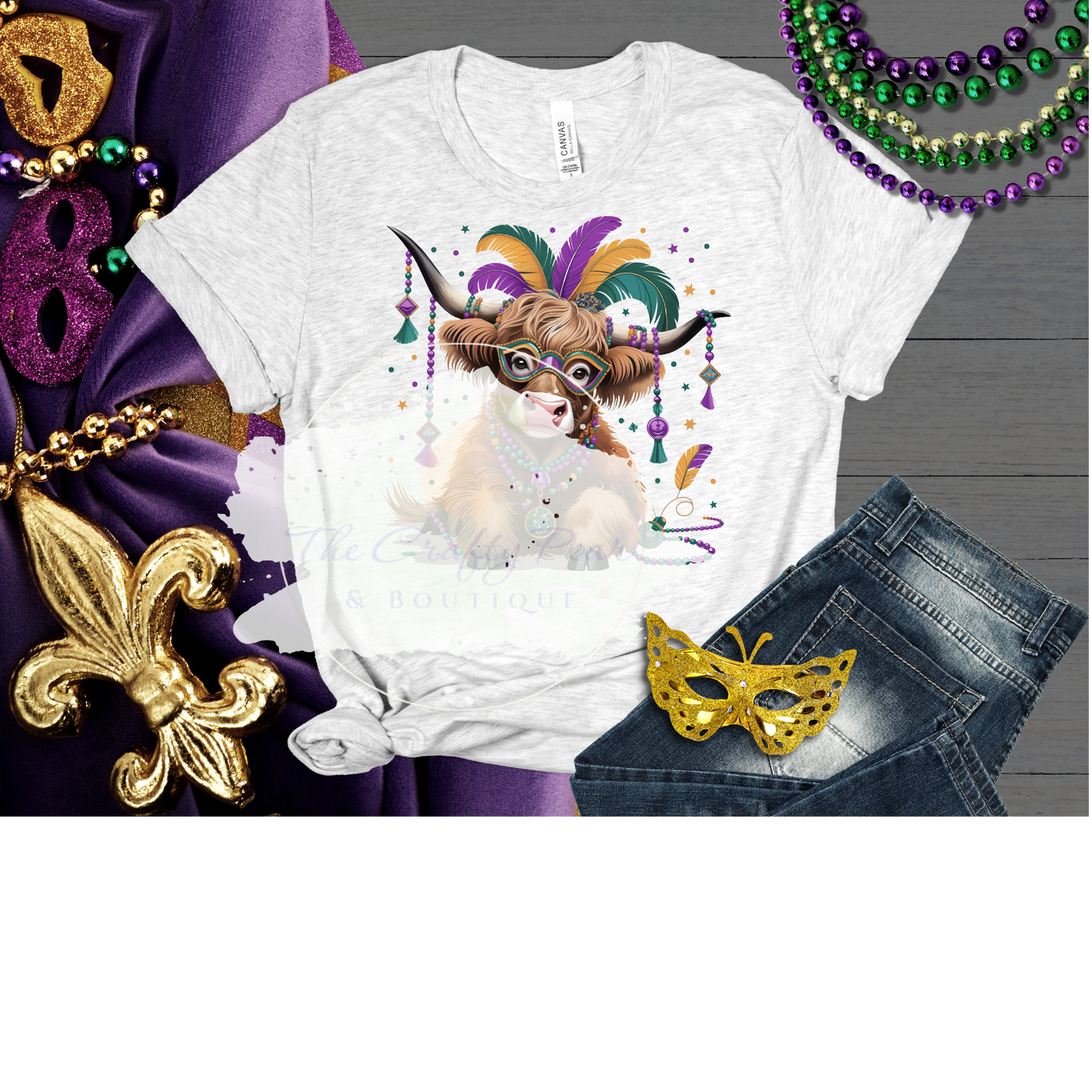 Mardi Gras Highland Cow - DTF Transfer